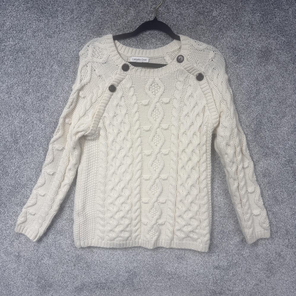 Vtg 90s Coldwater Creek Sweater Womens PS White Cable Knit Coastal Granola Girl